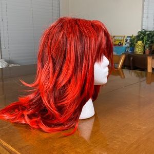 curly wavy black red wig Cosplay costume dancer pole
